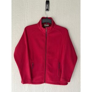 Double Diamond Womens Red Full Zip Fleece Jacket Floral Detail Size L Excellent